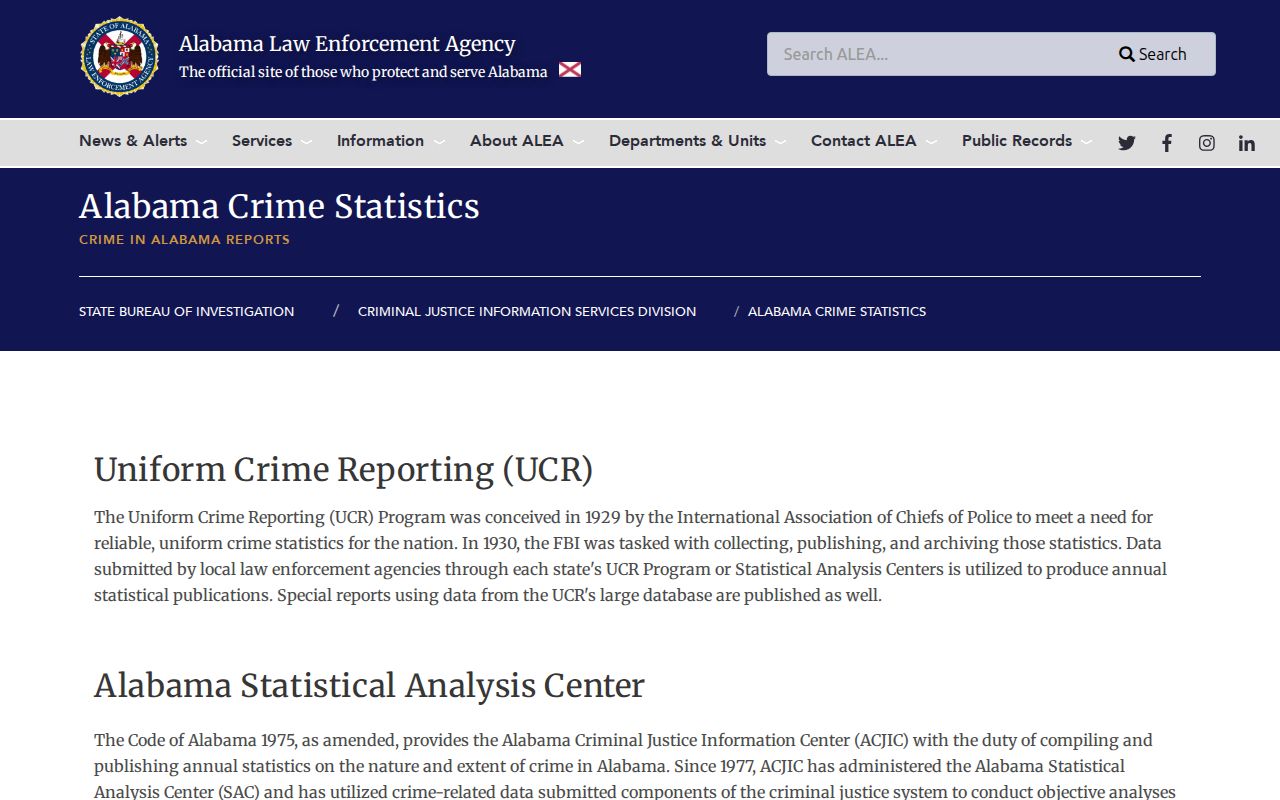 Official Alabama crime statistics source for Union Springs criminal records context