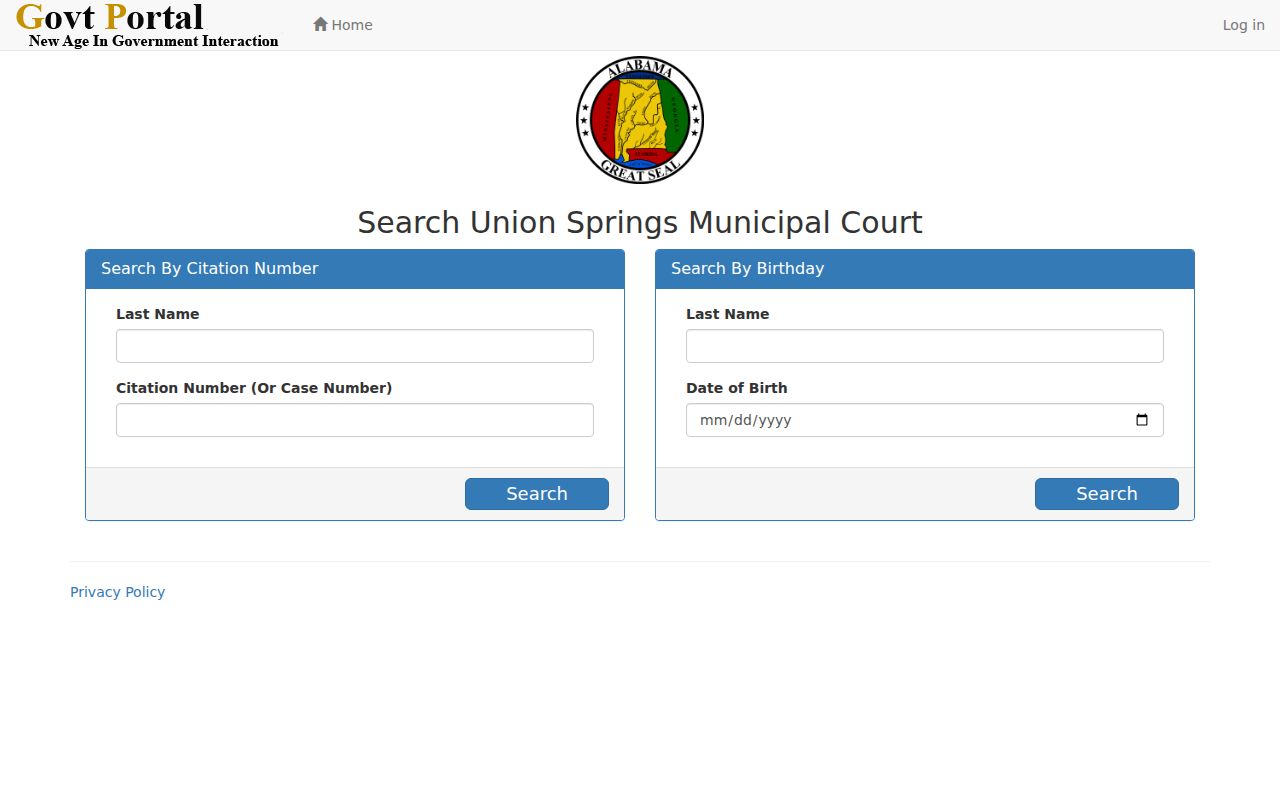 Union Springs criminal records municipal ticket search fields