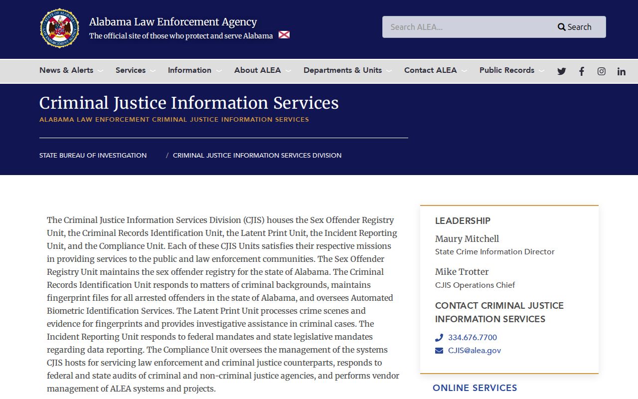 ALEA CJIS source for Bullock County criminal records