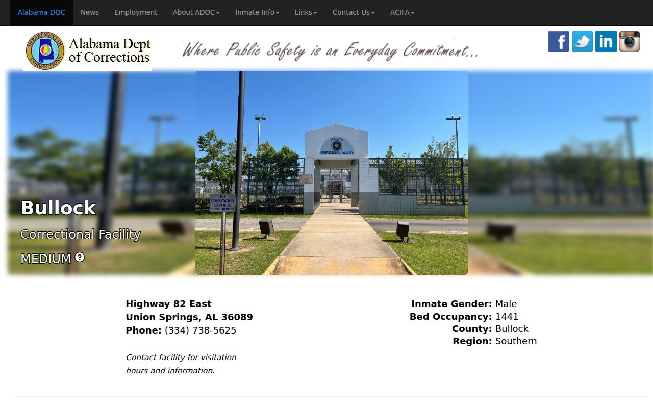 ADOC Bullock Correctional Facility criminal custody record source