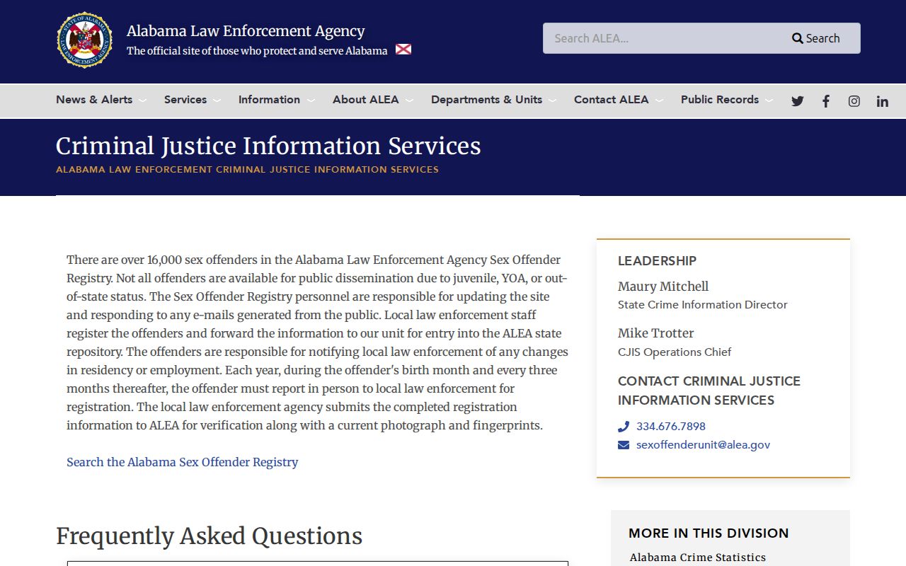 Bullock County sex offender registry information from ALEA