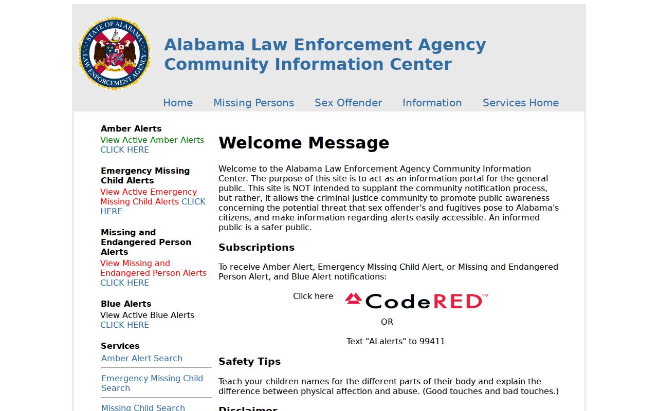 Bullock County sex offender search at the ALEA Community Information Center